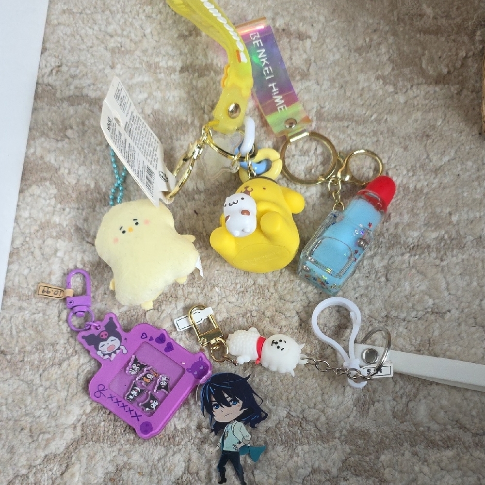 Cute Character Keychain Set - Yellow, Purple, Blue
